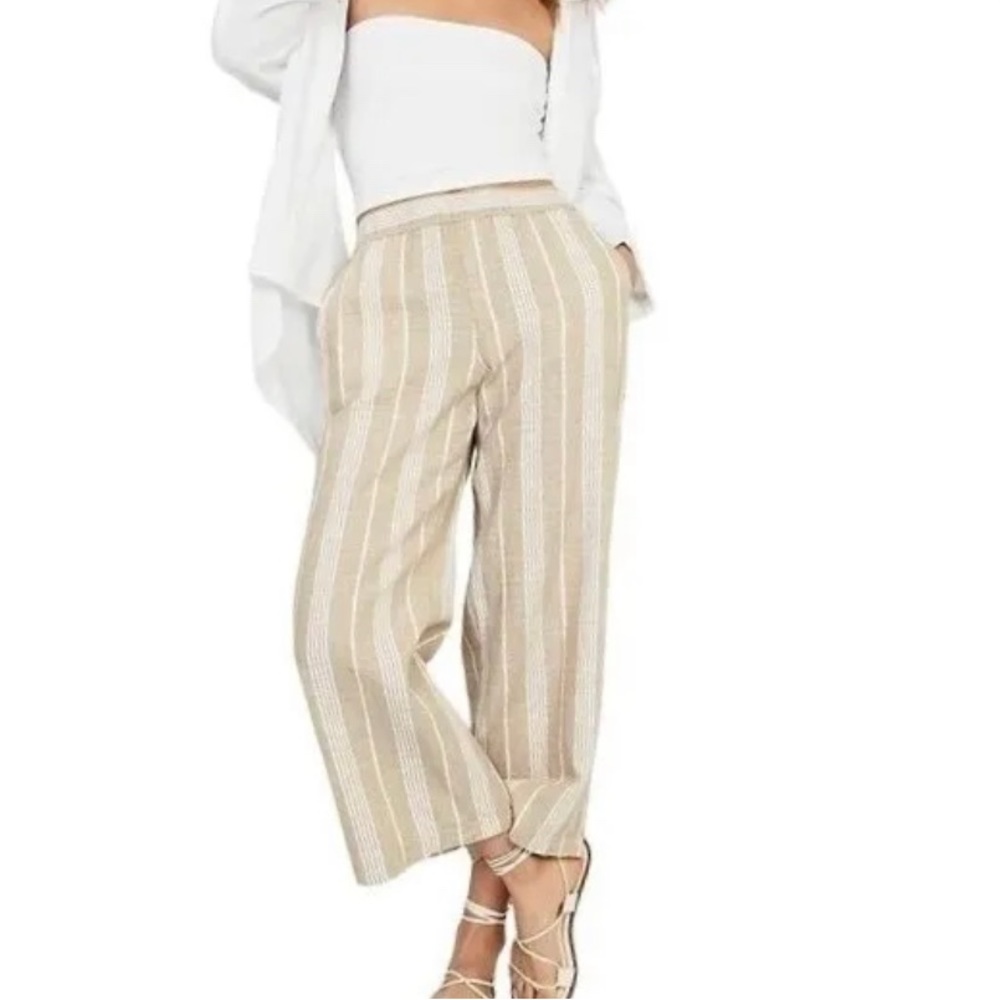 Old Navy Beige Striped Linen Pants-Medium